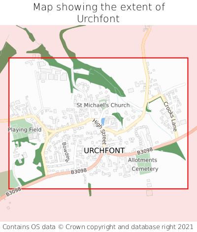 Map showing extent of Urchfont as bounding box