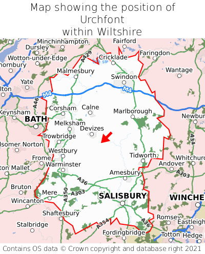 Map showing location of Urchfont within Wiltshire