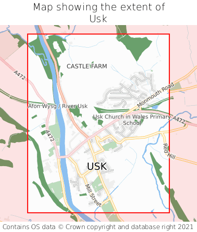 Map showing extent of Usk as bounding box