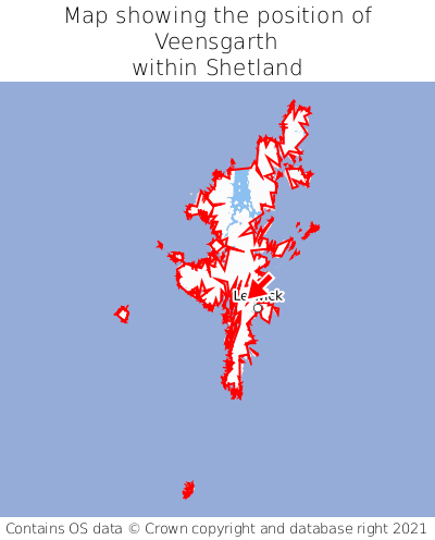 Map showing location of Veensgarth within Shetland