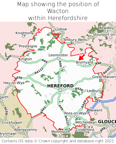 Map showing location of Wacton within Herefordshire