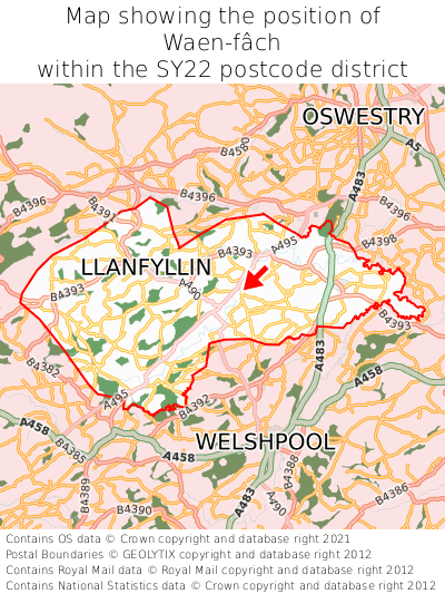 Map showing location of Waen-fâch within SY22