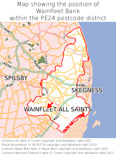 Map showing location of Wainfleet Bank within PE24