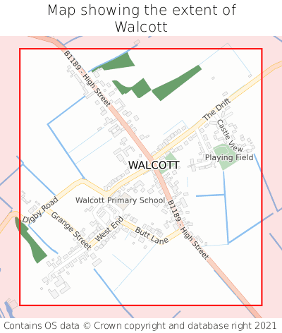 Map showing extent of Walcott as bounding box