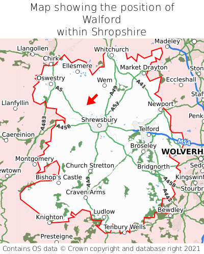 Map showing location of Walford within Shropshire