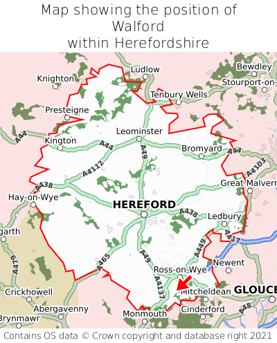 Map showing location of Walford within Herefordshire