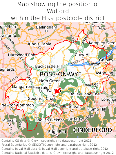 Map showing location of Walford within HR9