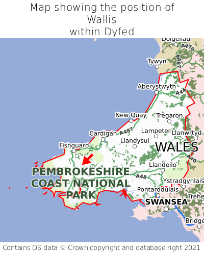 Map showing location of Wallis within Dyfed