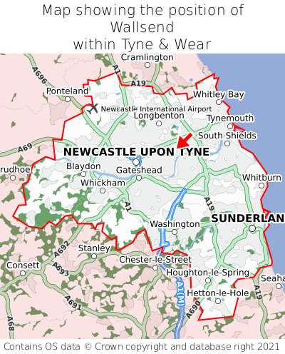 Map showing location of Wallsend within Tyne & Wear