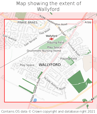Map showing extent of Wallyford as bounding box
