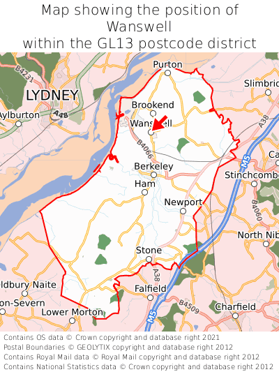 Map showing location of Wanswell within GL13