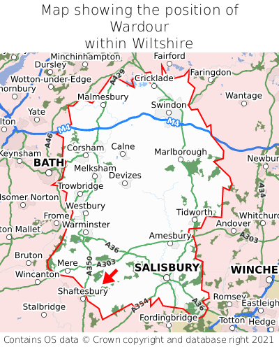 Map showing location of Wardour within Wiltshire