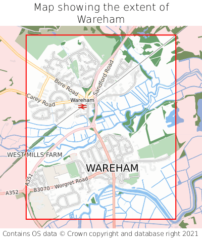 Map showing extent of Wareham as bounding box