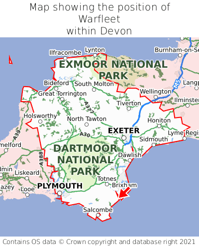 Map showing location of Warfleet within Devon