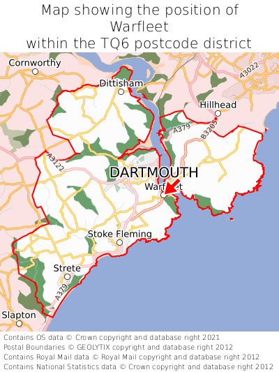 Map showing location of Warfleet within TQ6