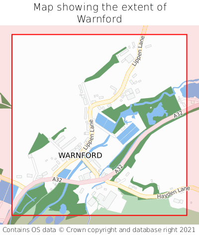 Map showing extent of Warnford as bounding box