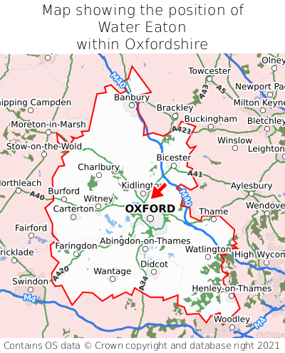 Map showing location of Water Eaton within Oxfordshire
