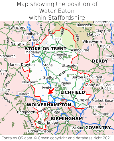 Map showing location of Water Eaton within Staffordshire