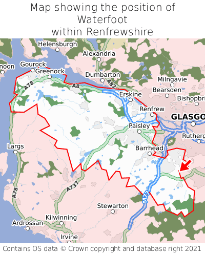 Map showing location of Waterfoot within Renfrewshire