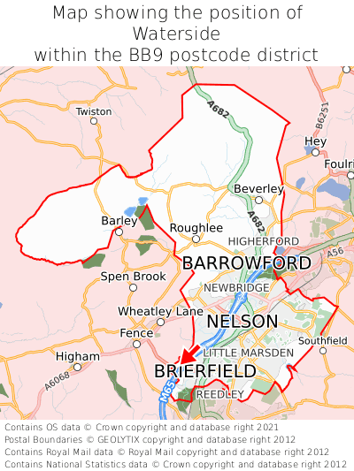 Map showing location of Waterside within BB9