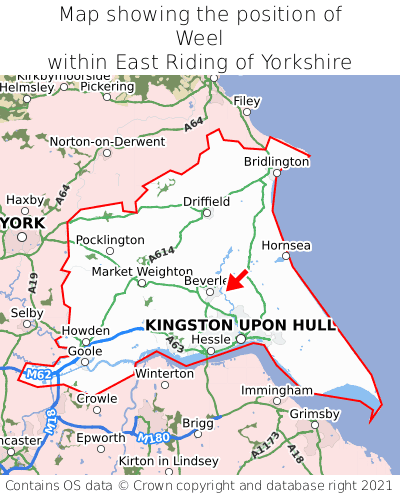 Map showing location of Weel within East Riding of Yorkshire