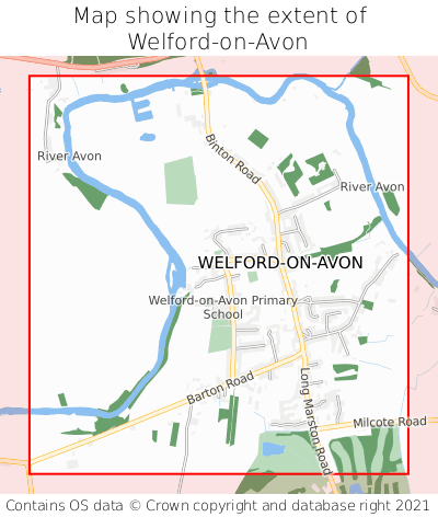 Map showing extent of Welford-on-Avon as bounding box