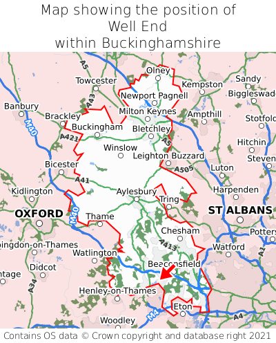 Map showing location of Well End within Buckinghamshire