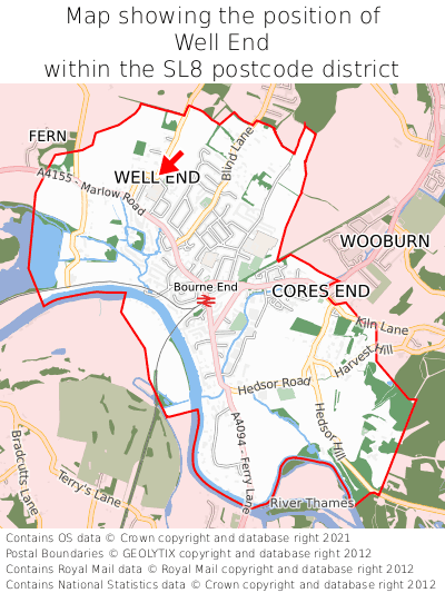 Map showing location of Well End within SL8