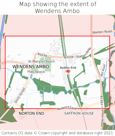 Map showing extent of Wendens Ambo as bounding box