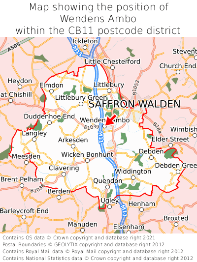 Map showing location of Wendens Ambo within CB11