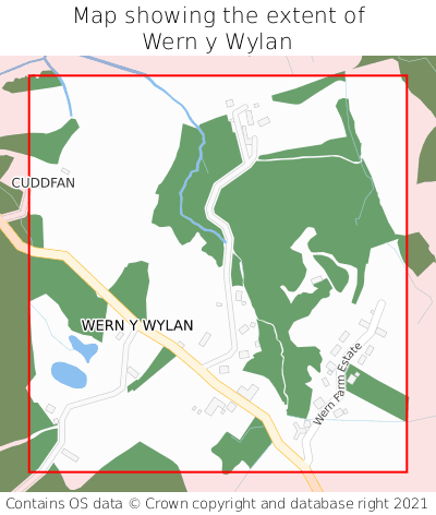 Map showing extent of Wern y Wylan as bounding box