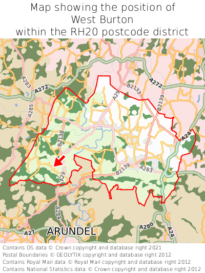 Map showing location of West Burton within RH20