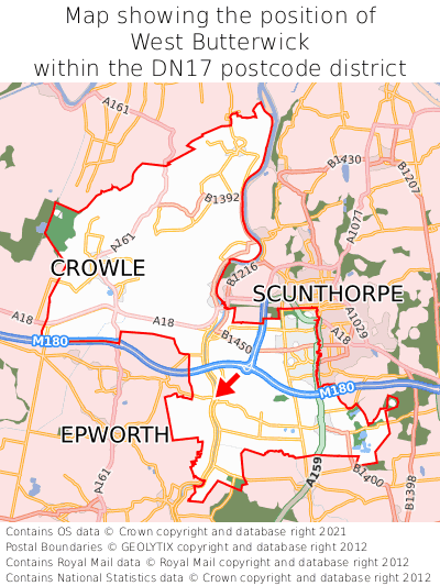Map showing location of West Butterwick within DN17