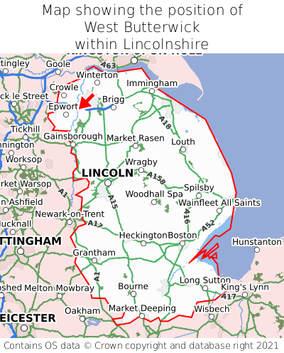 Map showing location of West Butterwick within Lincolnshire
