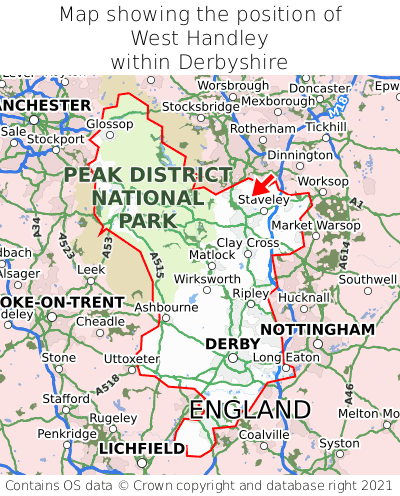 Map showing location of West Handley within Derbyshire