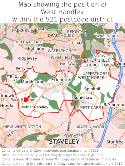 Map showing location of West Handley within S21