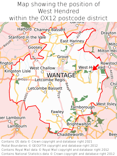 Map showing location of West Hendred within OX12