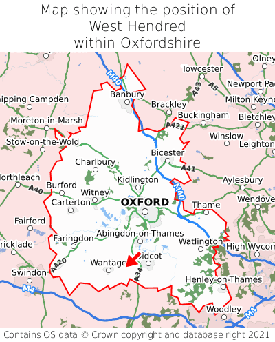 Map showing location of West Hendred within Oxfordshire