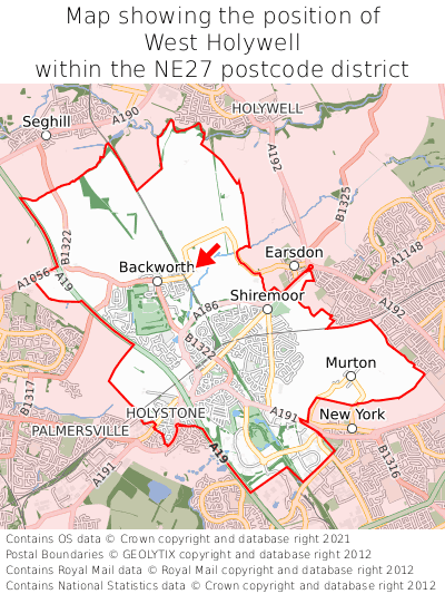 Map showing location of West Holywell within NE27