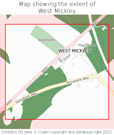 Map showing extent of West Mickley as bounding box