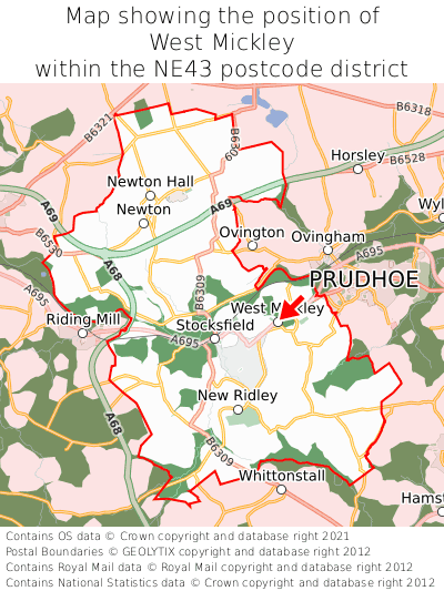 Map showing location of West Mickley within NE43