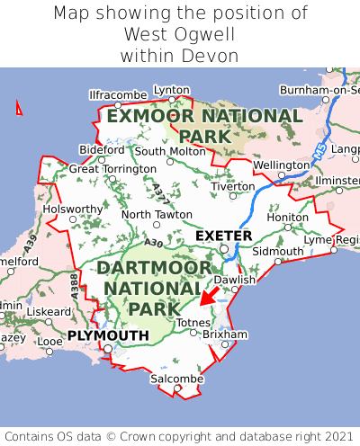 Map showing location of West Ogwell within Devon