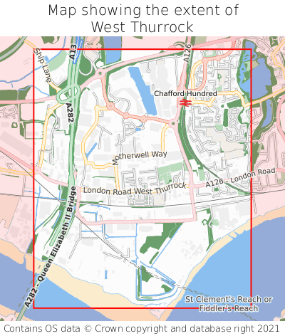 Map showing extent of West Thurrock as bounding box
