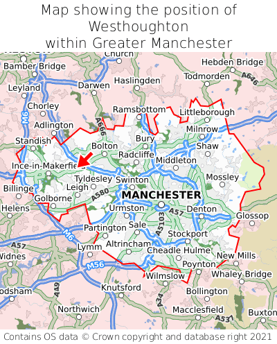Map showing location of Westhoughton within Greater Manchester