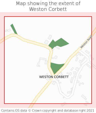 Map showing extent of Weston Corbett as bounding box