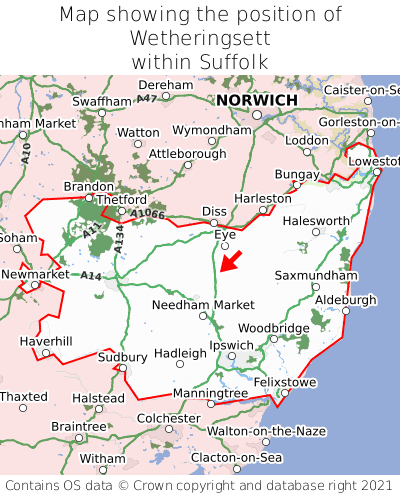 Map showing location of Wetheringsett within Suffolk