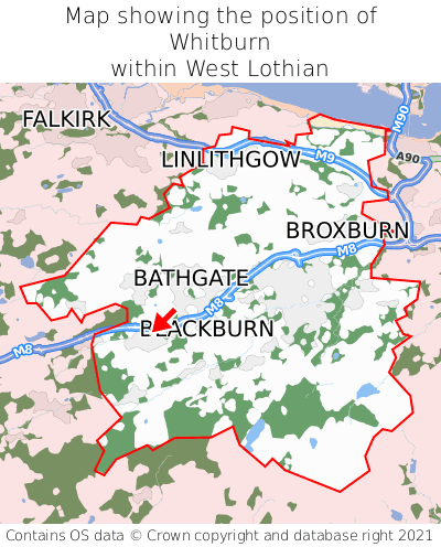 Map showing location of Whitburn within West Lothian
