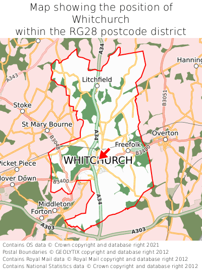 Map showing location of Whitchurch within RG28