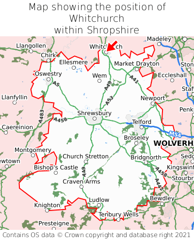 Map showing location of Whitchurch within Shropshire