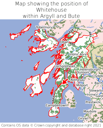 Map showing location of Whitehouse within Argyll and Bute